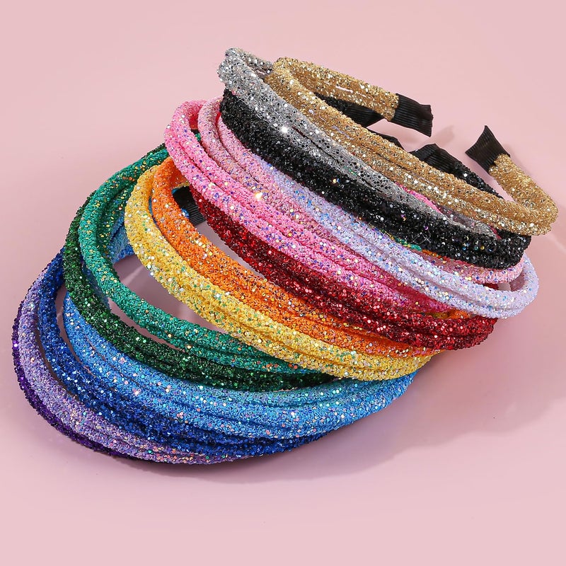 XIMA 16 Pieces Double Line Chunky Glitter Headbands for Women and Girls, Sparkly Girls' Hair Accessories - Image 3